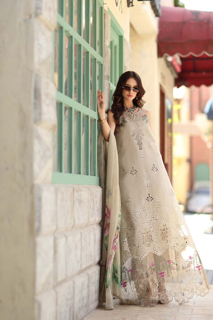 Noor by Saadia Asad | Luxe Chikankari 26 | D6 - A - Soft grey - Luxury Dress - available at Maria Faisal in UK and USA.