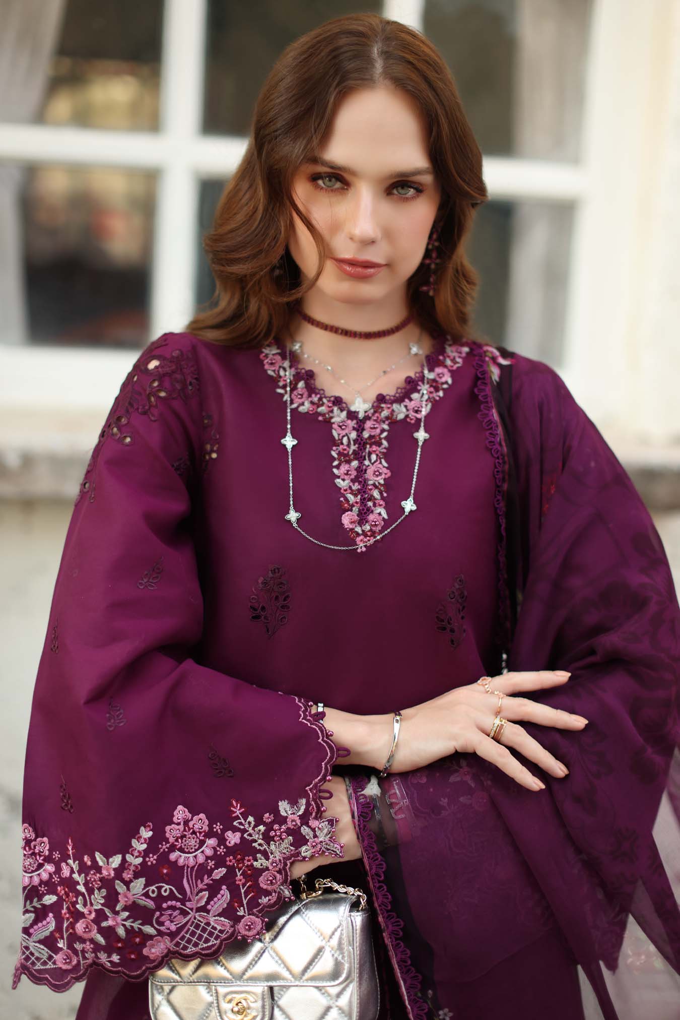 Noor by Saadia Asad | Luxe Chikankari 26 | D1 - A - plumberry - Luxury Dress - available at Maria Faisal in UK and USA.