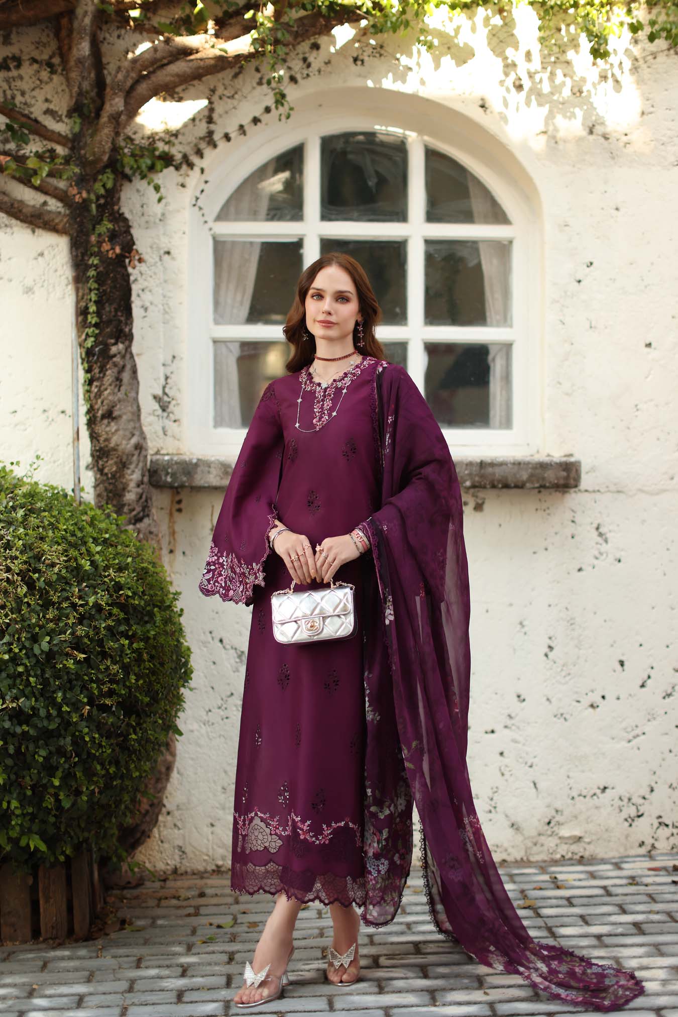 Noor by Saadia Asad | Luxe Chikankari 26 | D1 - A - plumberry - Luxury Dress - available at Maria Faisal in UK and USA.