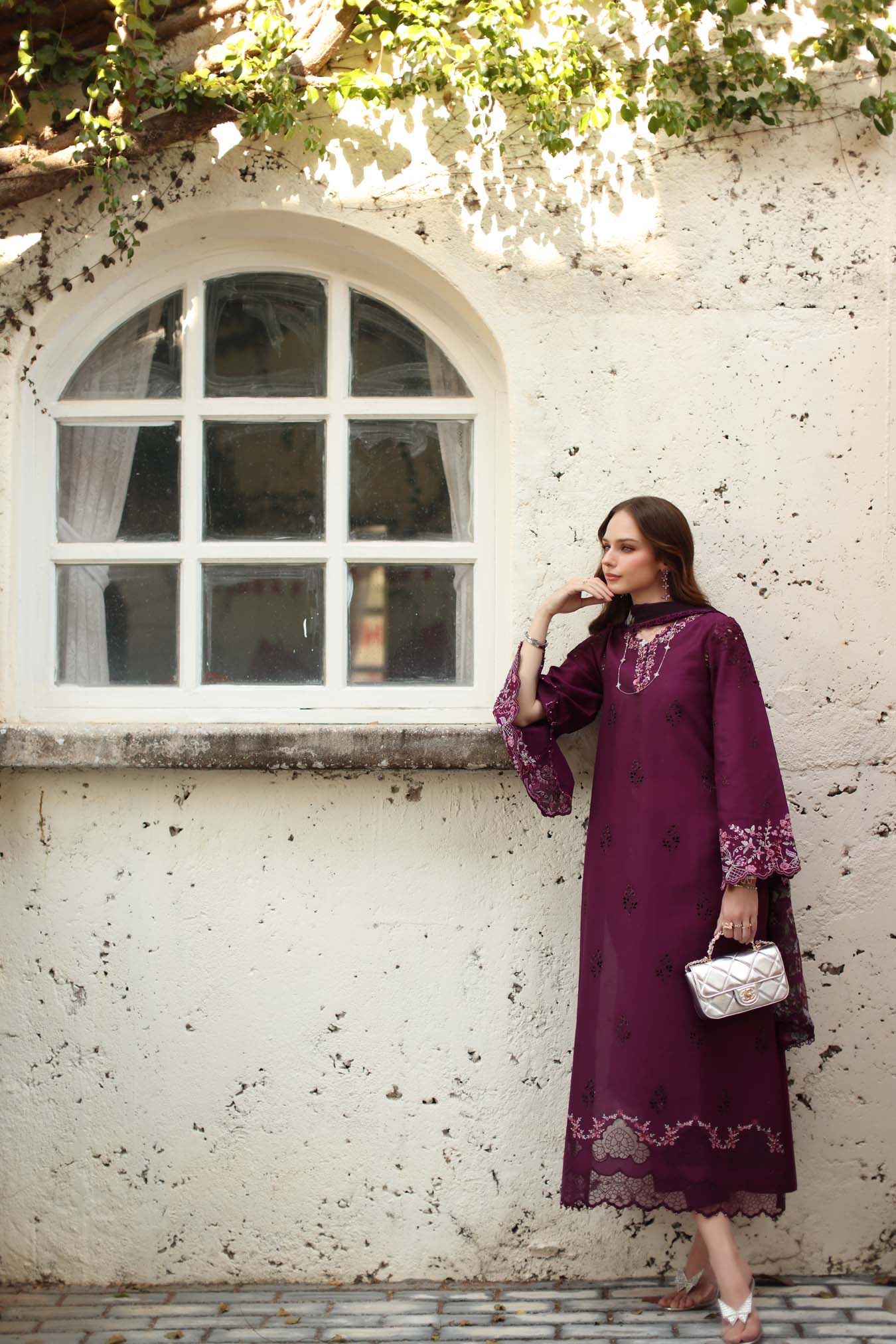 Noor by Saadia Asad | Luxe Chikankari 26 | D1 - A - plumberry - Luxury Dress - available at Maria Faisal in UK and USA.