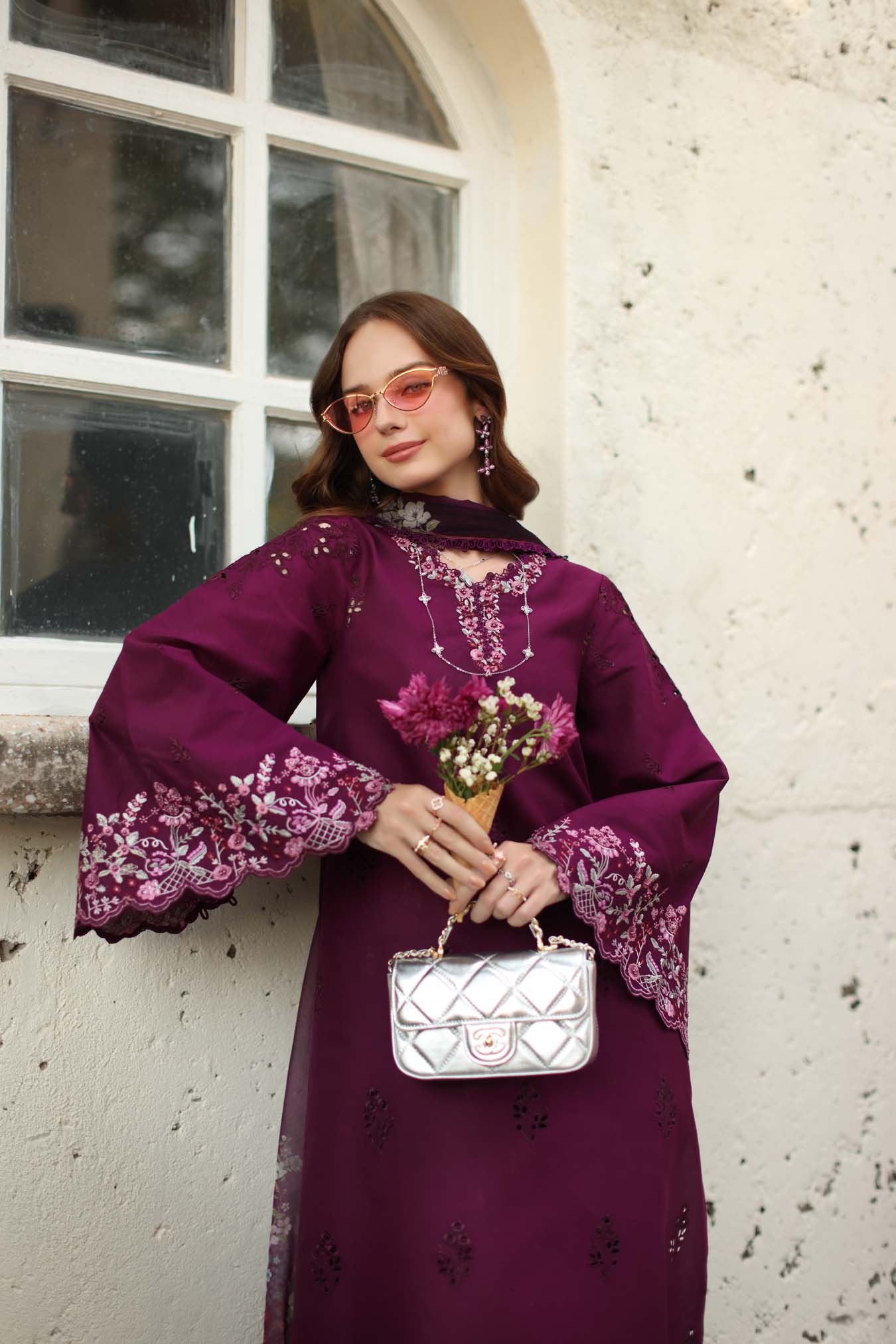 Noor by Saadia Asad | Luxe Chikankari 26 | D1 - A - plumberry - Luxury Dress - available at Maria Faisal in UK and USA.