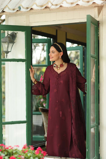 Noor by Saadia Asad | Noor Eid Printskhas 26 |D10  Burgundy - Luxury Dress - available at Maria Faisal in UK and USA.