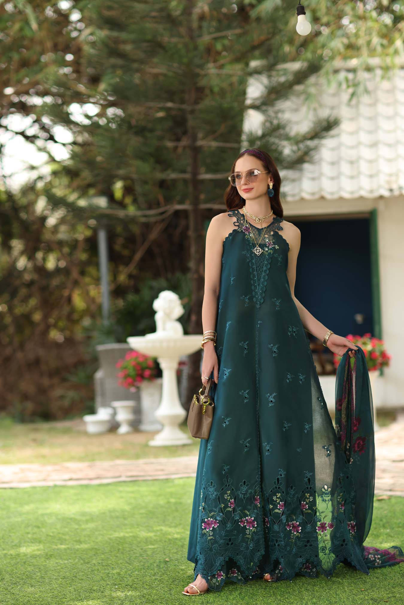 Noor by Saadia Asad | Noor Eid Printskhas 26 | D6  Coblat Teal - Luxury Dress - available at Maria Faisal in UK and USA.