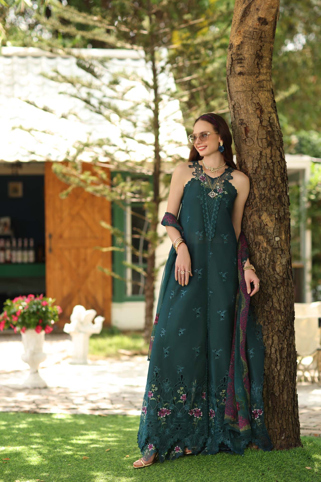 Noor by Saadia Asad | Noor Eid Printskhas 26 | D6  Coblat Teal - Luxury Dress - available at Maria Faisal in UK and USA.