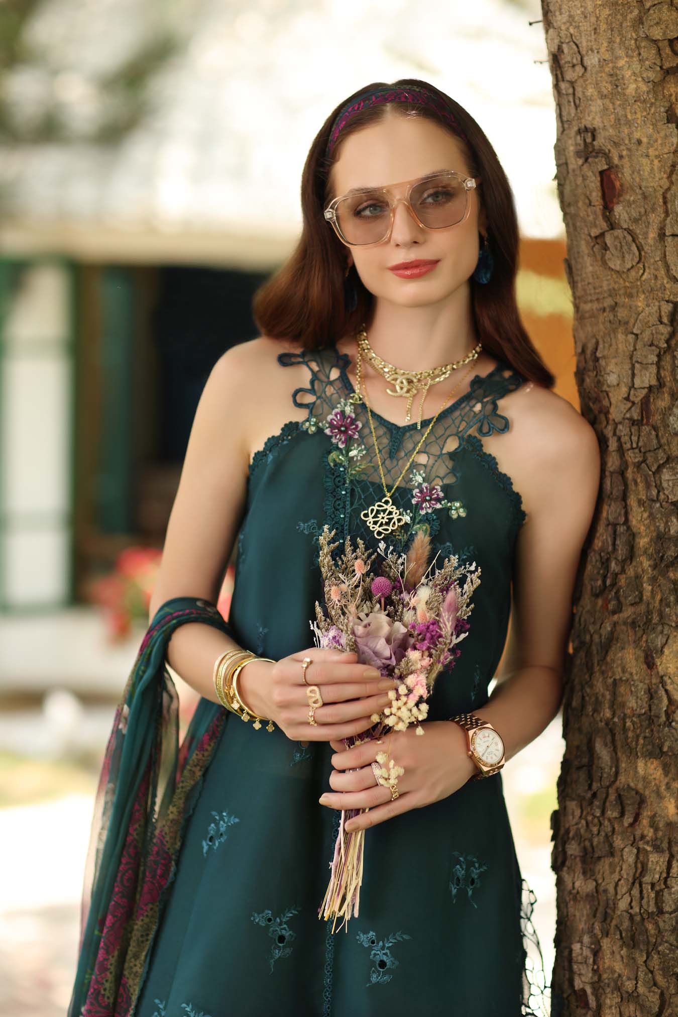 Noor by Saadia Asad | Noor Eid Printskhas 26 | D6  Coblat Teal - Luxury Dress - available at Maria Faisal in UK and USA.