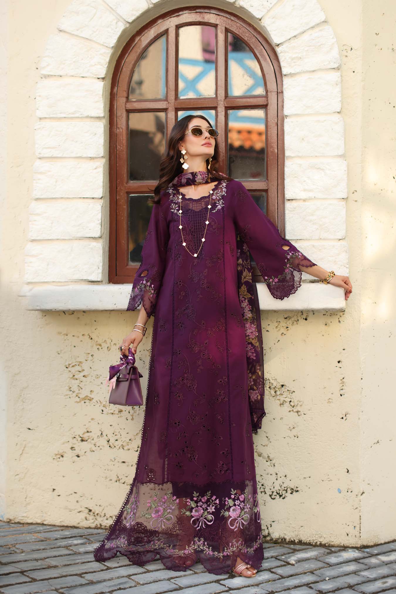 Noor by Saadia Asad | Luxe Chikankari 26 | D5 - A - Itten Plum - Luxury Dress - available at Maria Faisal in UK and USA.