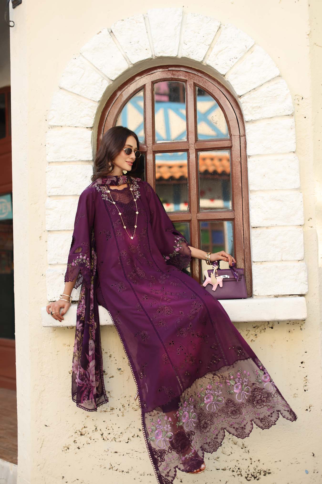 Noor by Saadia Asad | Luxe Chikankari 26 | D5 - A - Itten Plum - Luxury Dress - available at Maria Faisal in UK and USA.