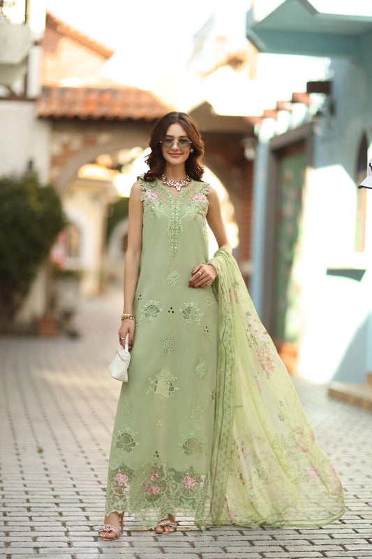 Noor by Saadia Asad | Luxe Chikankari 26 | D3 - A - Pistachio - Luxury Dress - available at Maria Faisal in UK and USA.