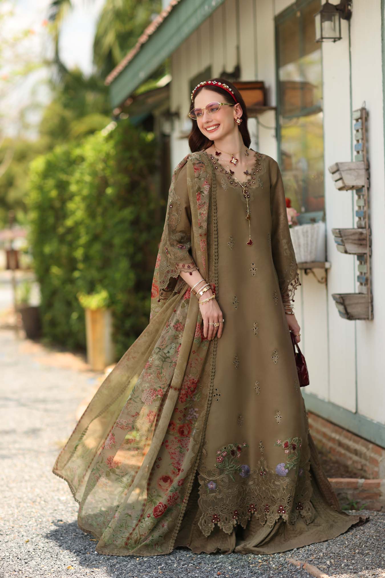 Noor by Saadia Asad | Noor Eid Printskhas 26 |D8  Mocha Sienna - Luxury Dress - available at Maria Faisal in UK and USA.