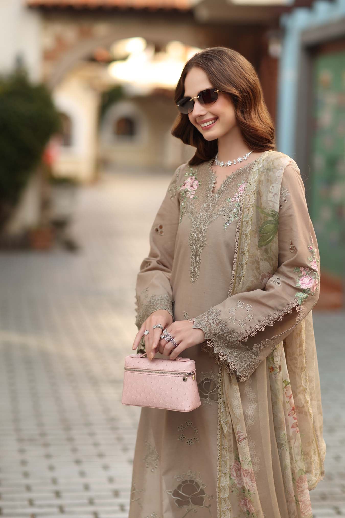 Noor by Saadia Asad | Luxe Chikankari 26 | D3 - B - Soft Mocha - Luxury Dress - available at Maria Faisal in UK and USA.