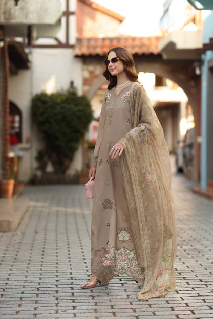 Noor by Saadia Asad | Luxe Chikankari 26 | D3 - B - Soft Mocha - Luxury Dress - available at Maria Faisal in UK and USA.