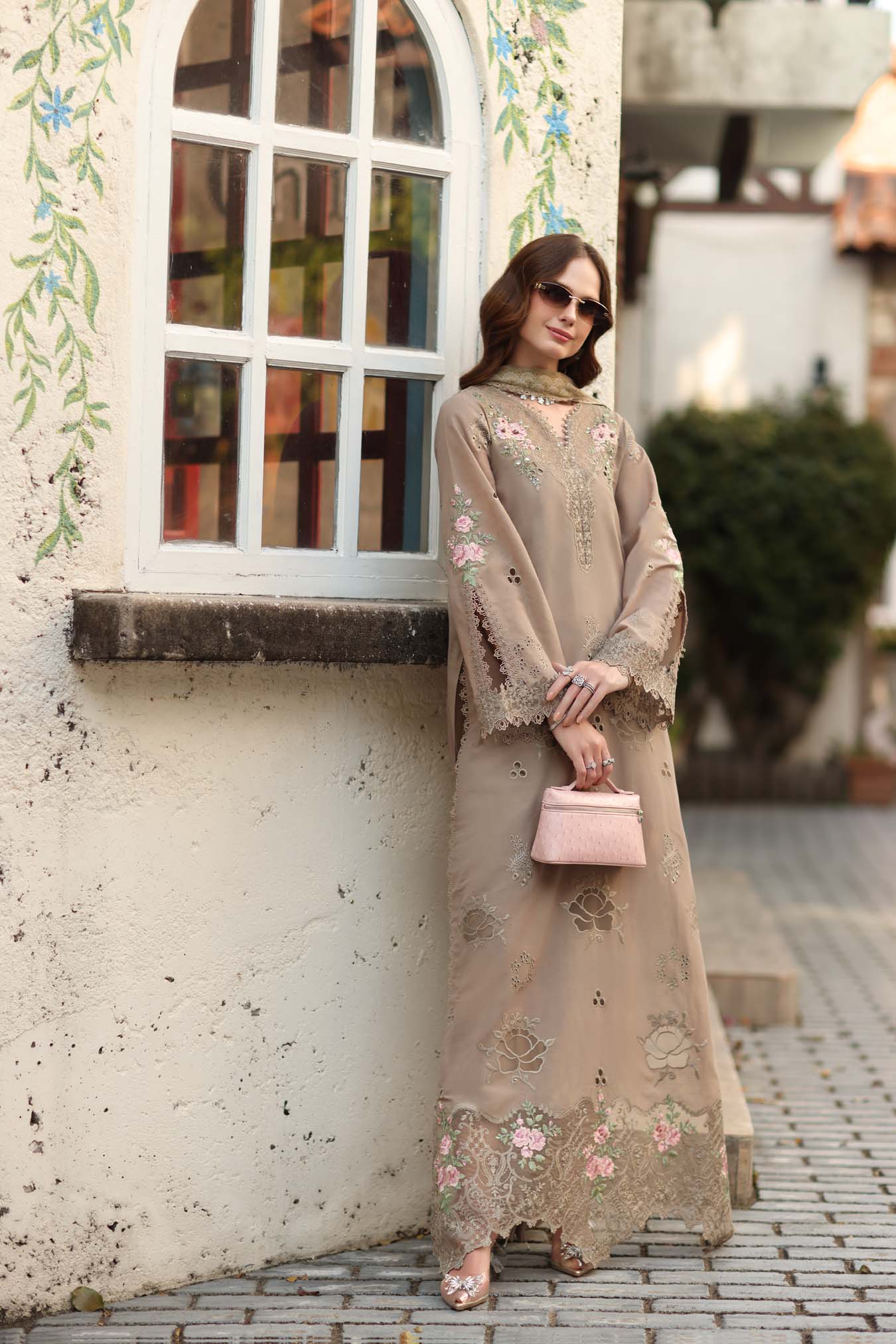 Noor by Saadia Asad | Luxe Chikankari 26 | D3 - B - Soft Mocha - Luxury Dress - available at Maria Faisal in UK and USA.
