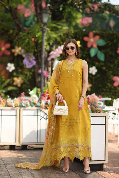 Noor by Saadia Asad | Eid Luxe Chikankari 26 | D10 - Amber Yellow - Luxury Dress - available at Maria Faisal in UK and USA.