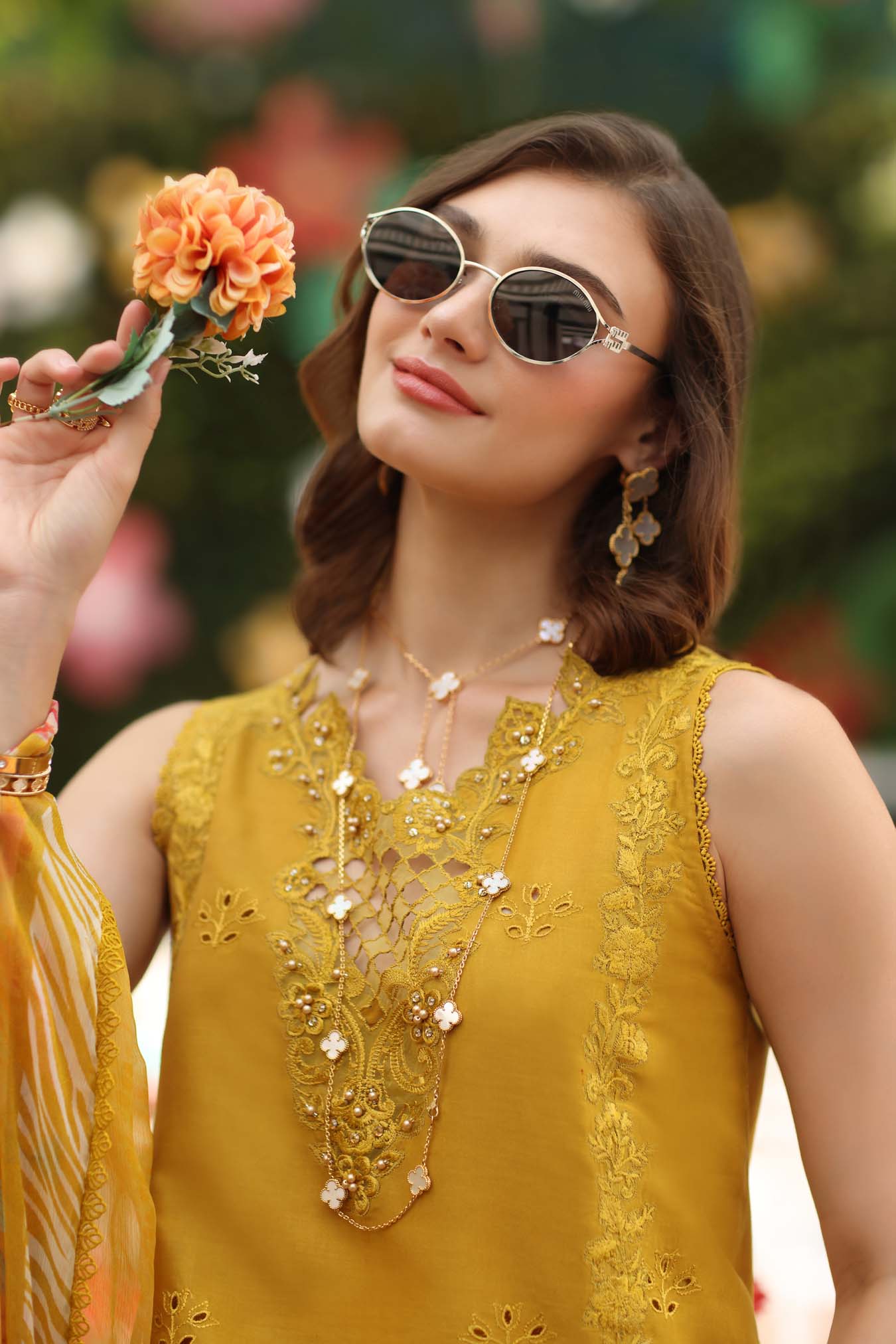 Noor by Saadia Asad | Eid Luxe Chikankari 26 | D10 - Amber Yellow - Luxury Dress - available at Maria Faisal in UK and USA.