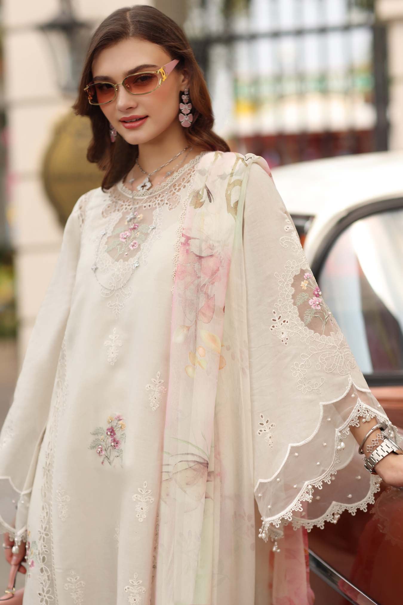 Noor by Saadia Asad | Eid Luxe Chikankari 26 | D2 - Pearl Ivory - Luxury Dress - available at Maria Faisal in UK and USA.