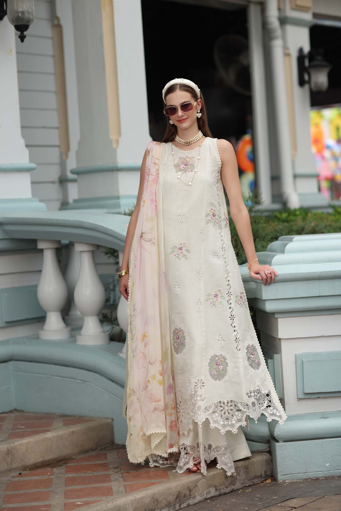 Noor by Saadia Asad | Eid Luxe Chikankari 26 | D2 - Pearl Ivory - Luxury Dress - available at Maria Faisal in UK and USA.