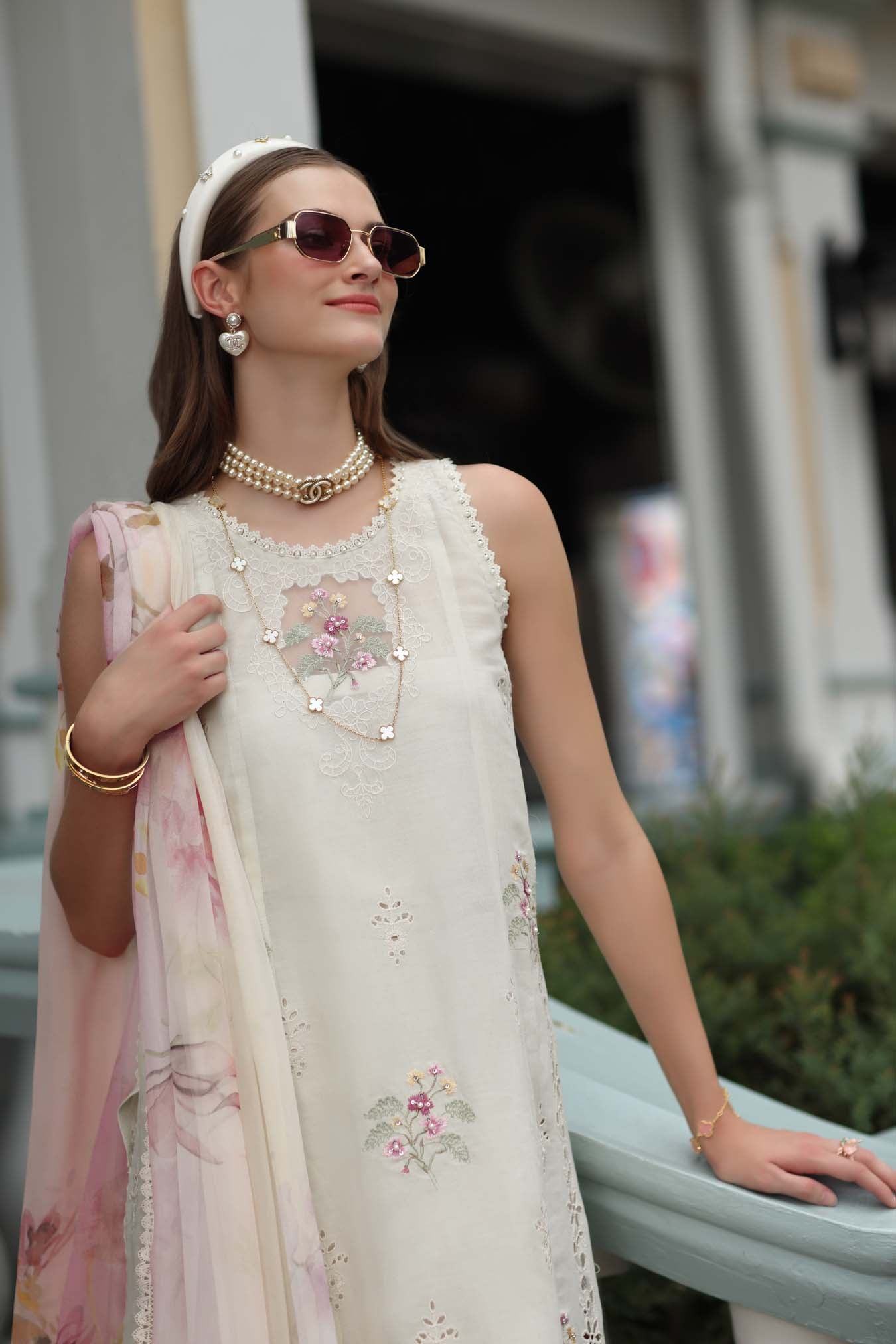Noor by Saadia Asad | Eid Luxe Chikankari 26 | D2 - Pearl Ivory - Luxury Dress - available at Maria Faisal in UK and USA.