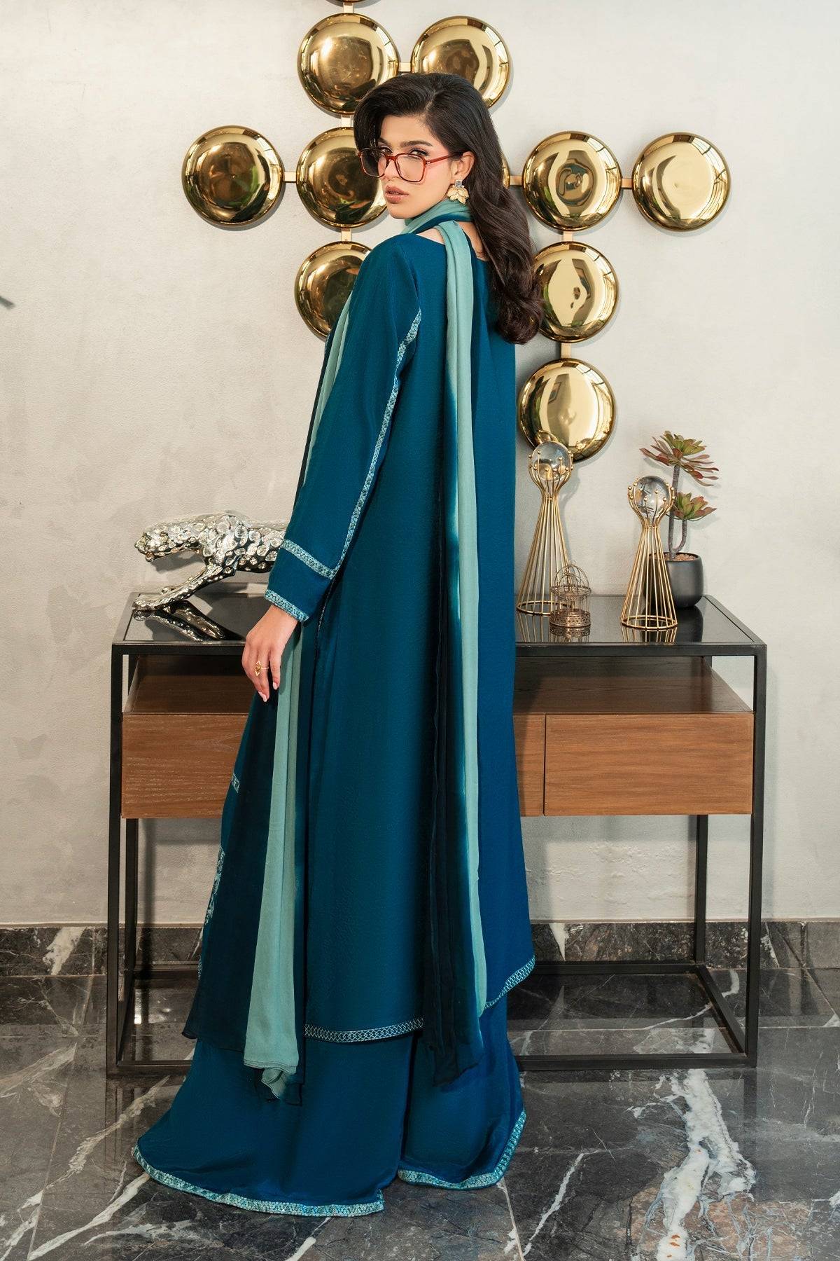 Fahad Hussayn | Lawn Banger | Midnight Teal by Maria Faisal - Registered Vendor of : Erum Khan - type : Ladies Clothes - 100% original wedding dresses