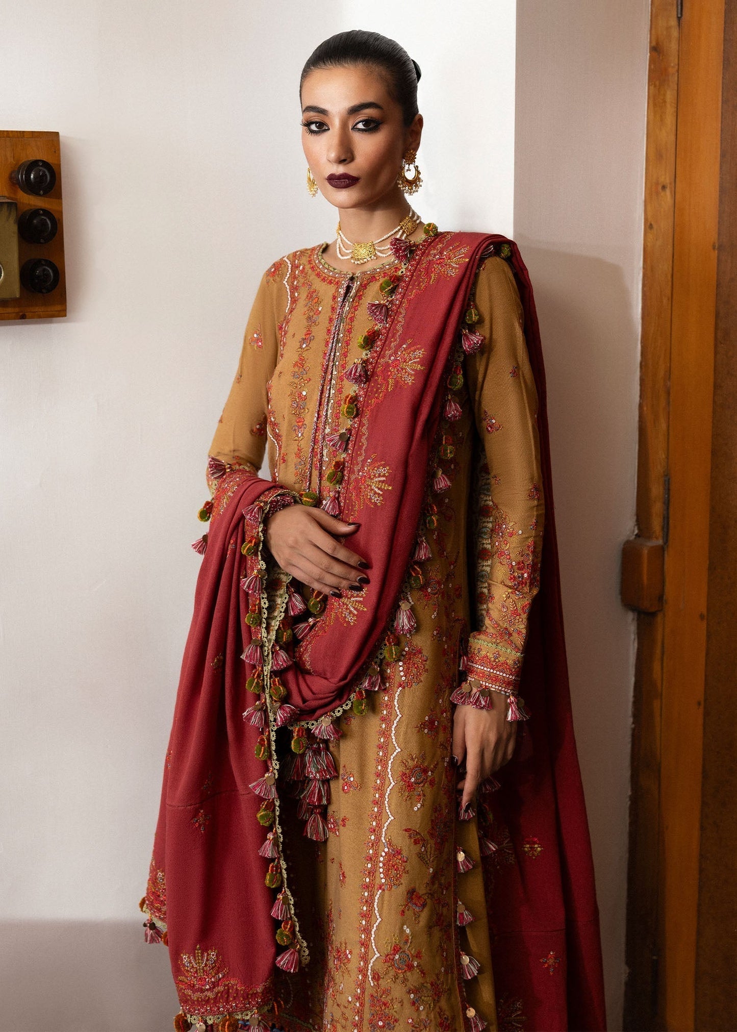 Hussain Rehar | Karandi Winter 24 | Tawn - Ladies Clothes - Maria Faisal