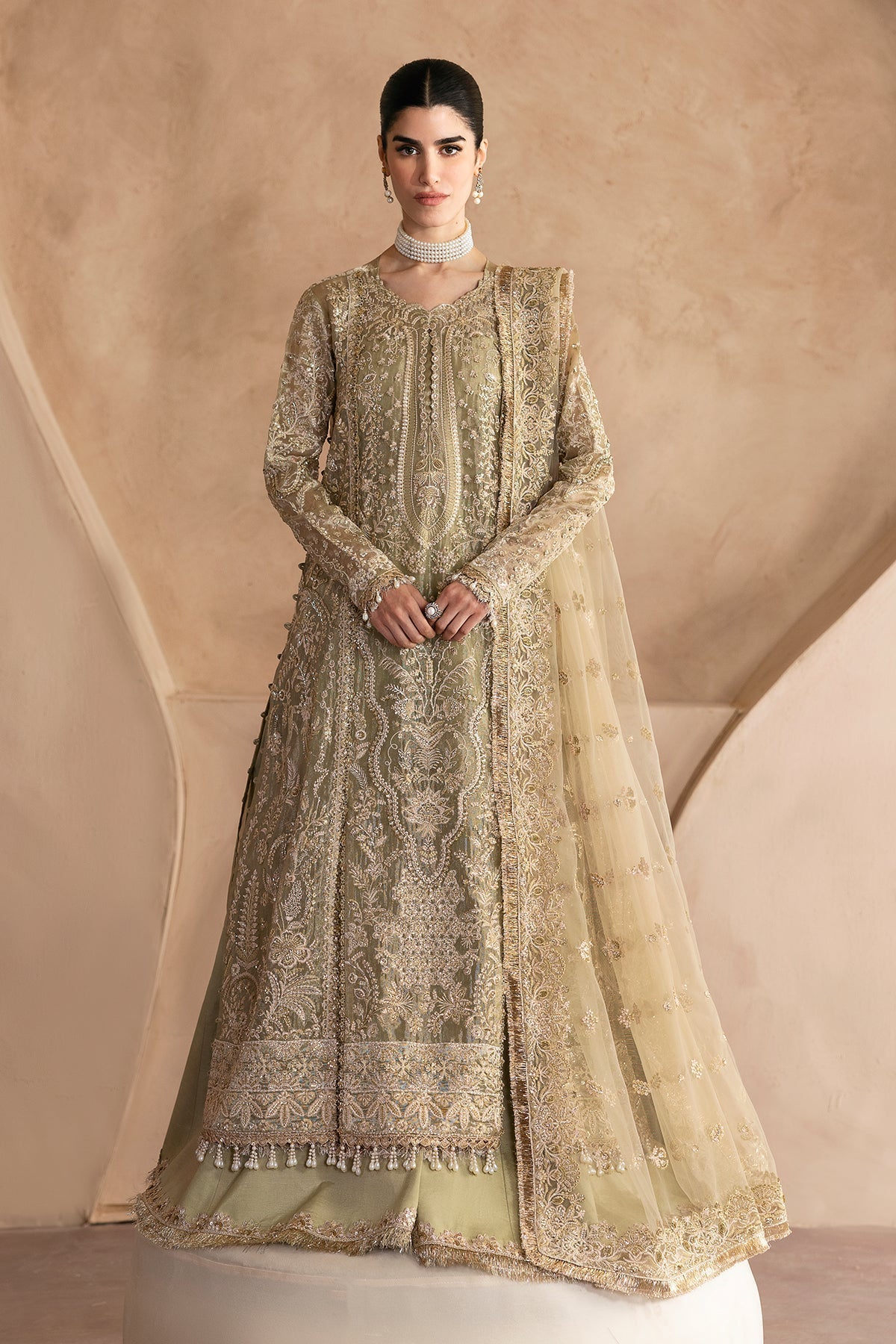 Emaan Adeel | Clay Couture | LUSTRE - Designer Dress with Intricate embroidery and embellishments. Shop elegent wedding dress at Maria Faisal.