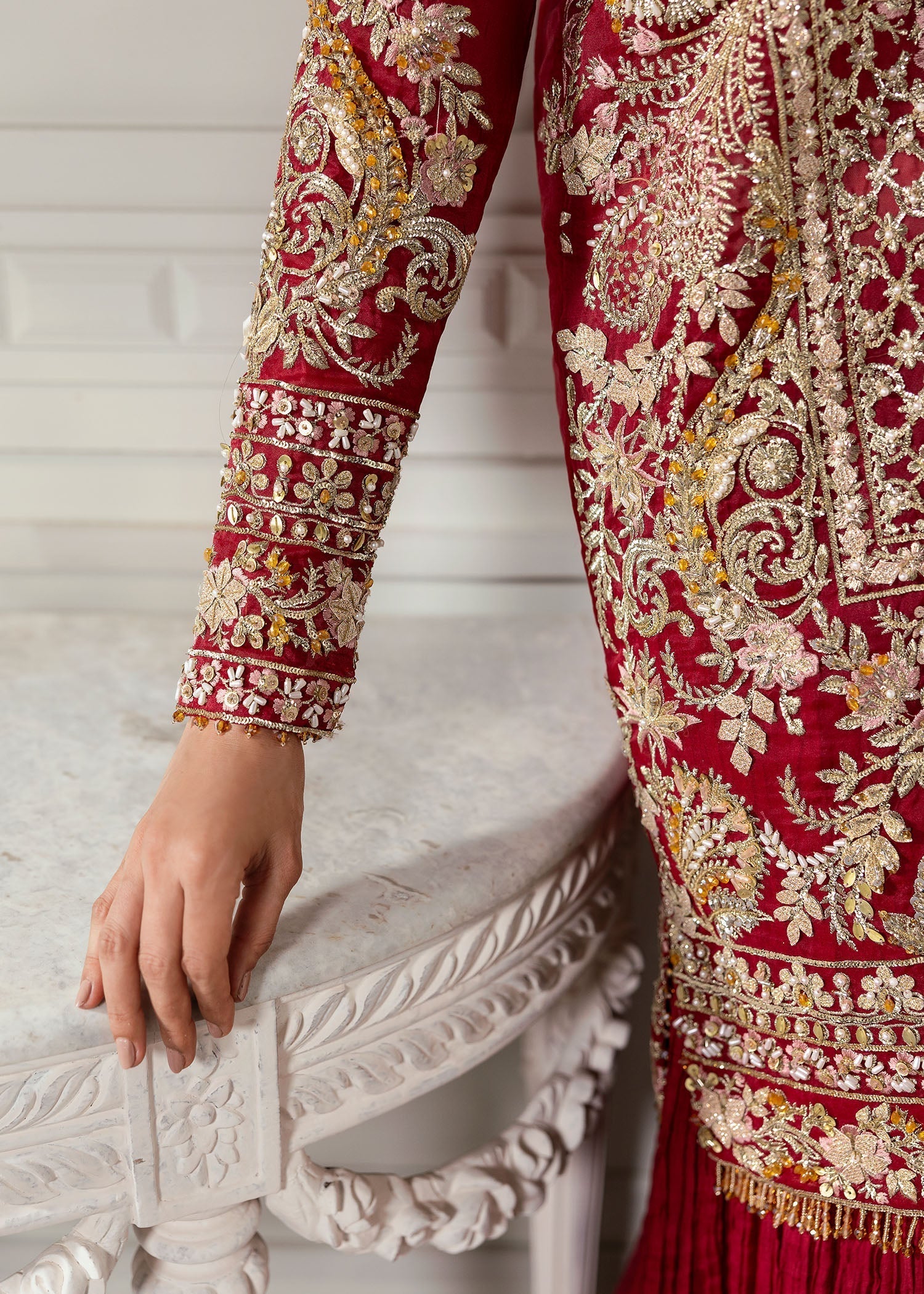 Crimson | A Beautiful Chaos Wedding Collection | Artisan Story - Designer Dress with Intricate embroidery and embellishments. Shop elegent wedding dress at Maria Faisal.