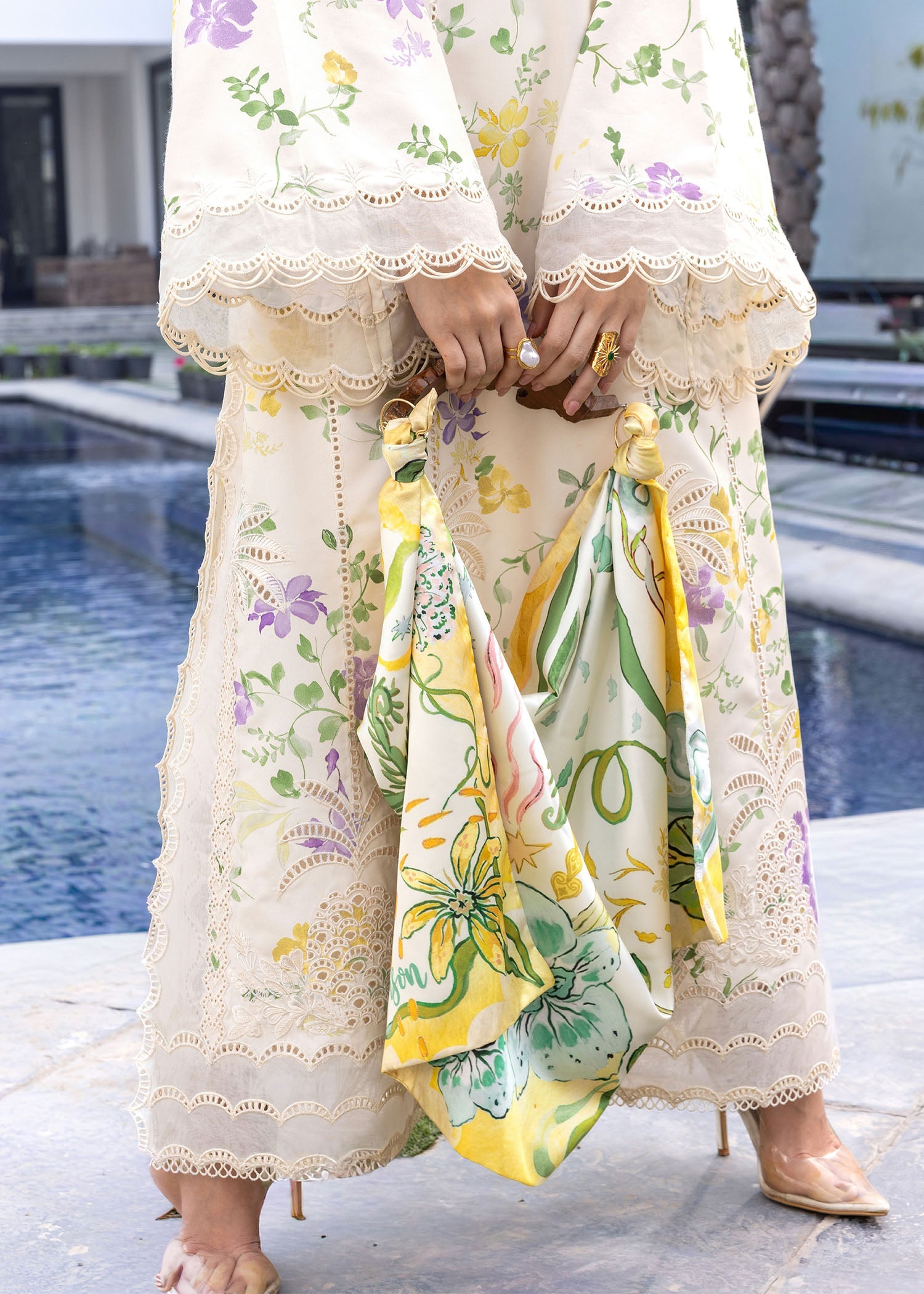 Crimson | Flow Lawn'26 | TROPIC TEASE - D4A - Festive Dress - available at Maria Faisal in UK and USA.