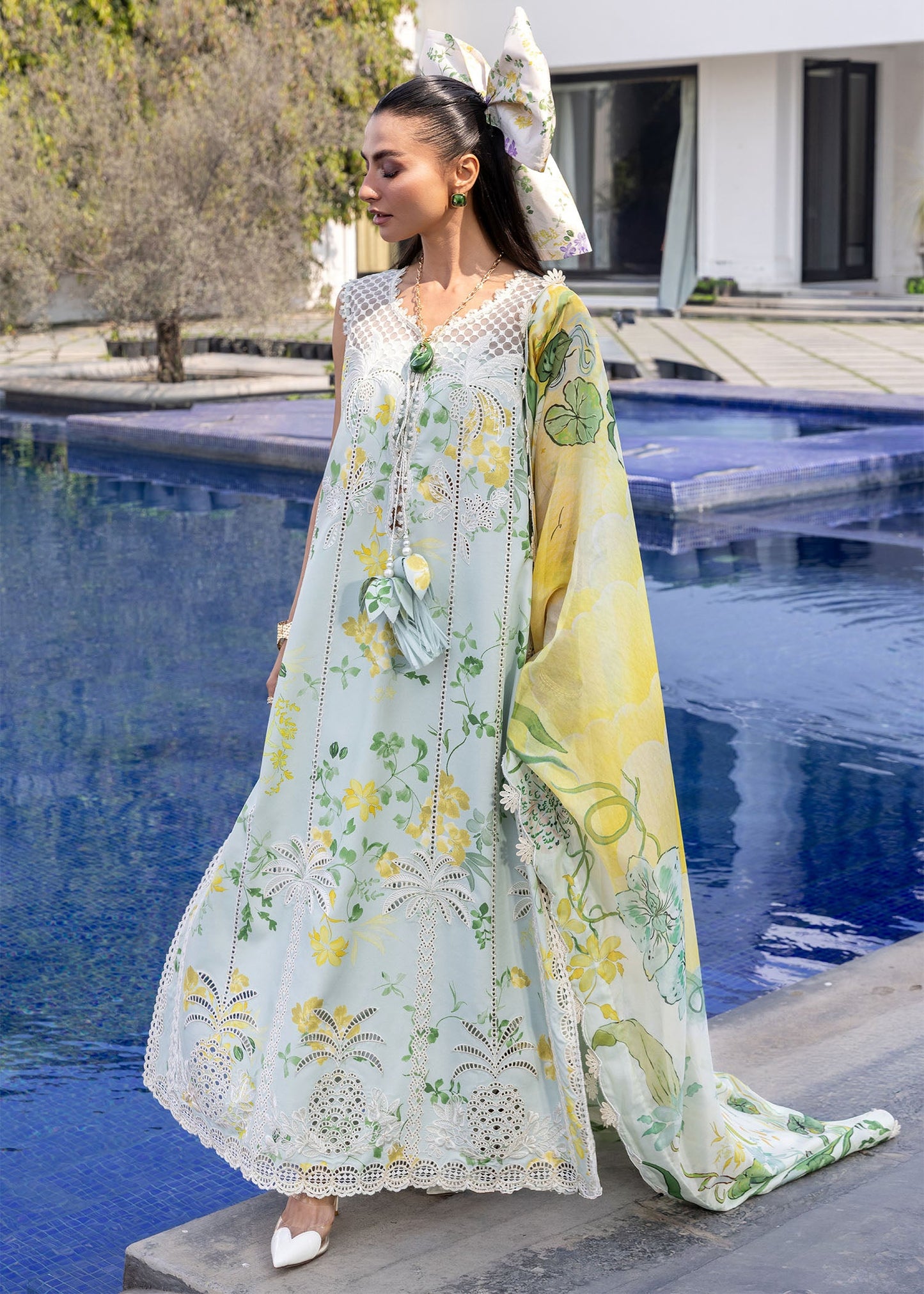Crimson | Flow Lawn'26 | TROPIC TEASE - D4B - Festive Dress - available at Maria Faisal in UK and USA.