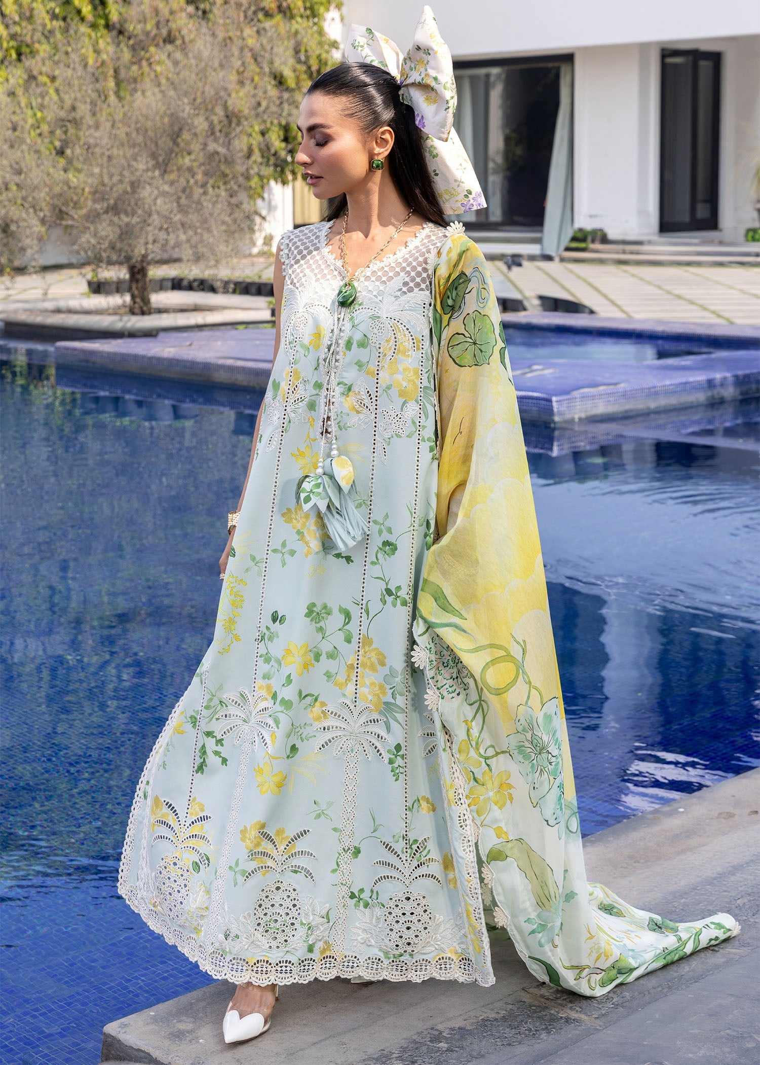 Crimson | Flow Lawn'26 | TROPIC TEASE - D4B - Festive Dress - available at Maria Faisal in UK and USA.