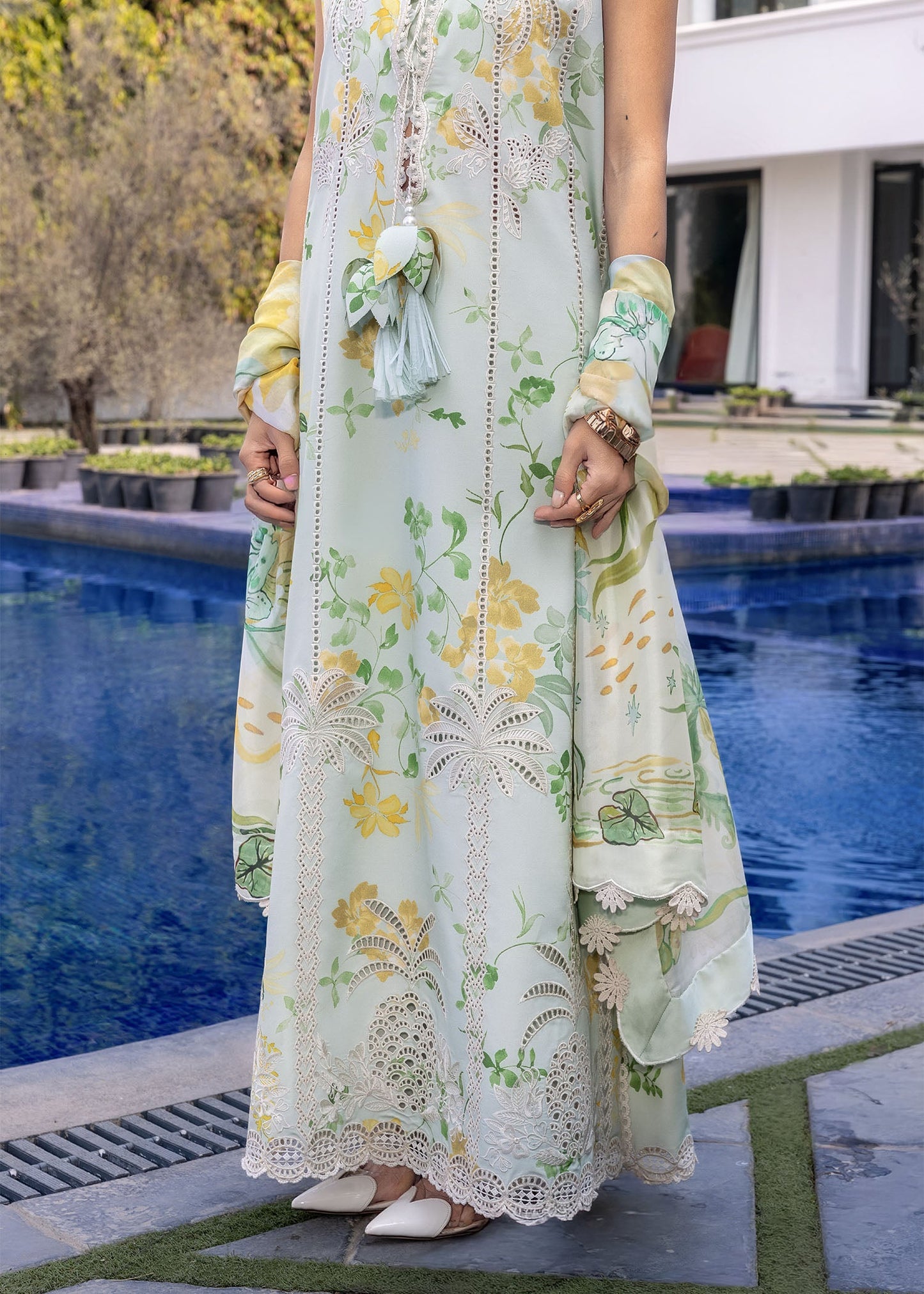 Crimson | Flow Lawn'26 | TROPIC TEASE - D4B - Festive Dress - available at Maria Faisal in UK and USA.