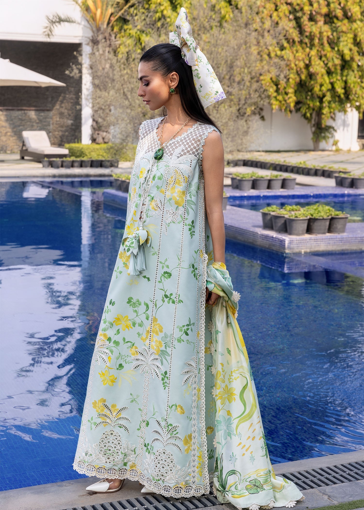 Crimson | Flow Lawn'26 | TROPIC TEASE - D4B - Festive Dress - available at Maria Faisal in UK and USA.