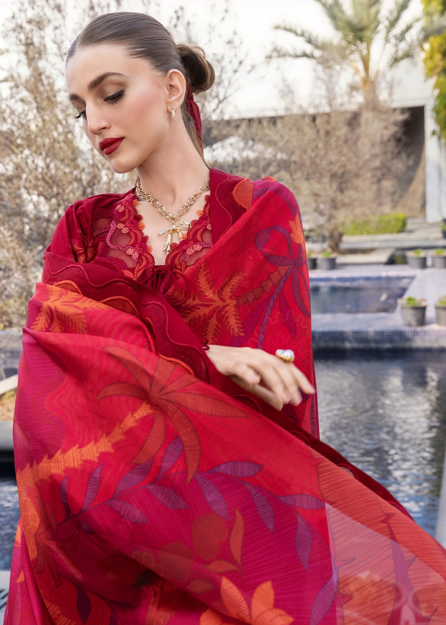 Crimson | Flow Lawn'26 | BEAUTY IN BLOOM - D3A - Festive Dress - available at Maria Faisal in UK and USA.