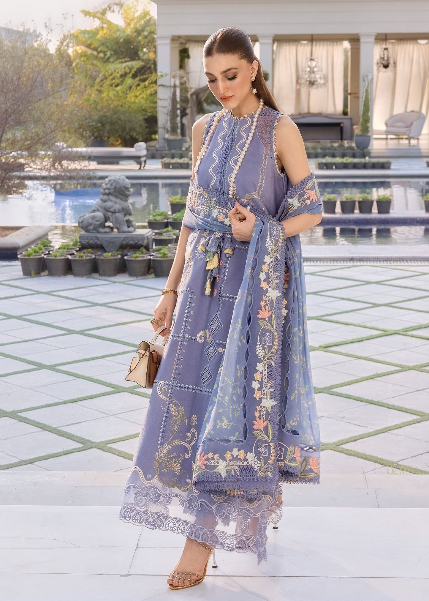 Crimson | Flow Lawn'26 | FLORAL SERENITY-D1B - Festive Dress - available at Maria Faisal in UK and USA.