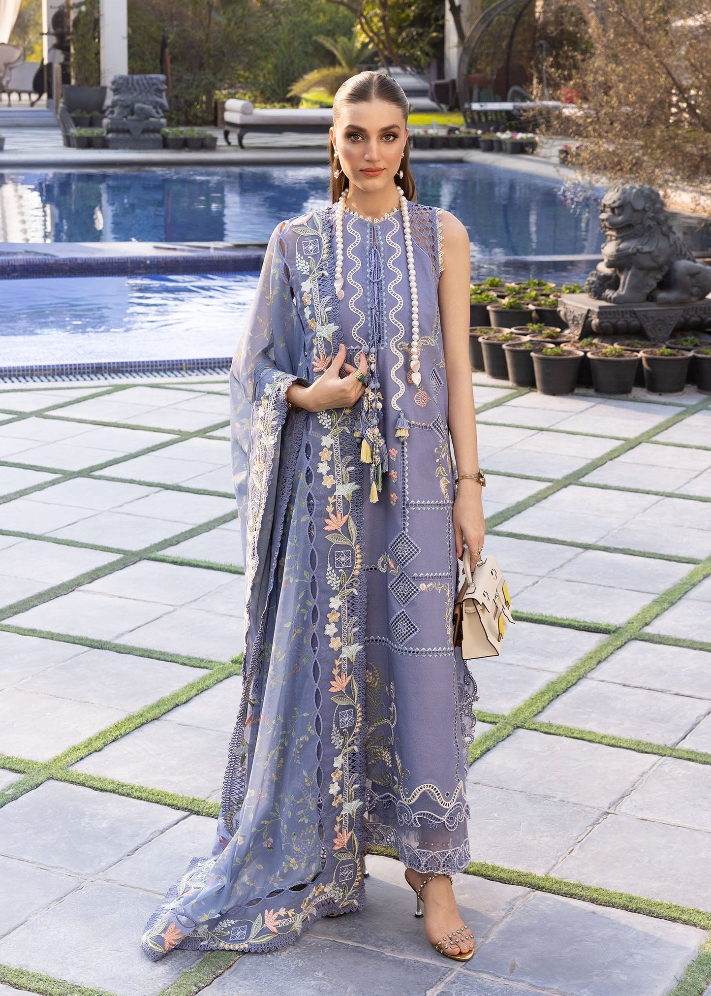 Crimson | Flow Lawn'26 | FLORAL SERENITY-D1B - Festive Dress - available at Maria Faisal in UK and USA.