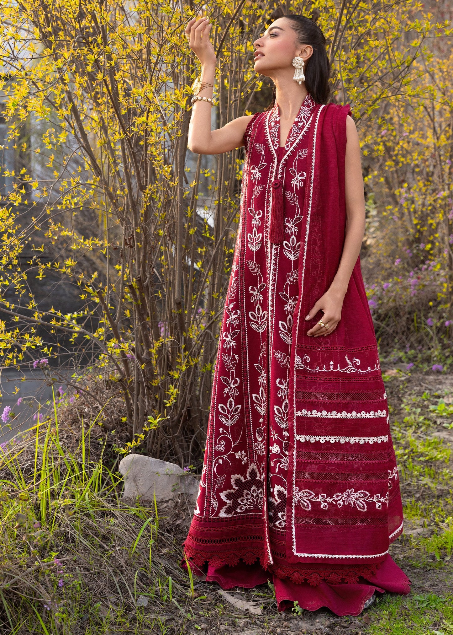 Crimson | Flow Lawn'26 | A HANDMADE TALE-D5A - Festive Dress - available at Maria Faisal in UK and USA.