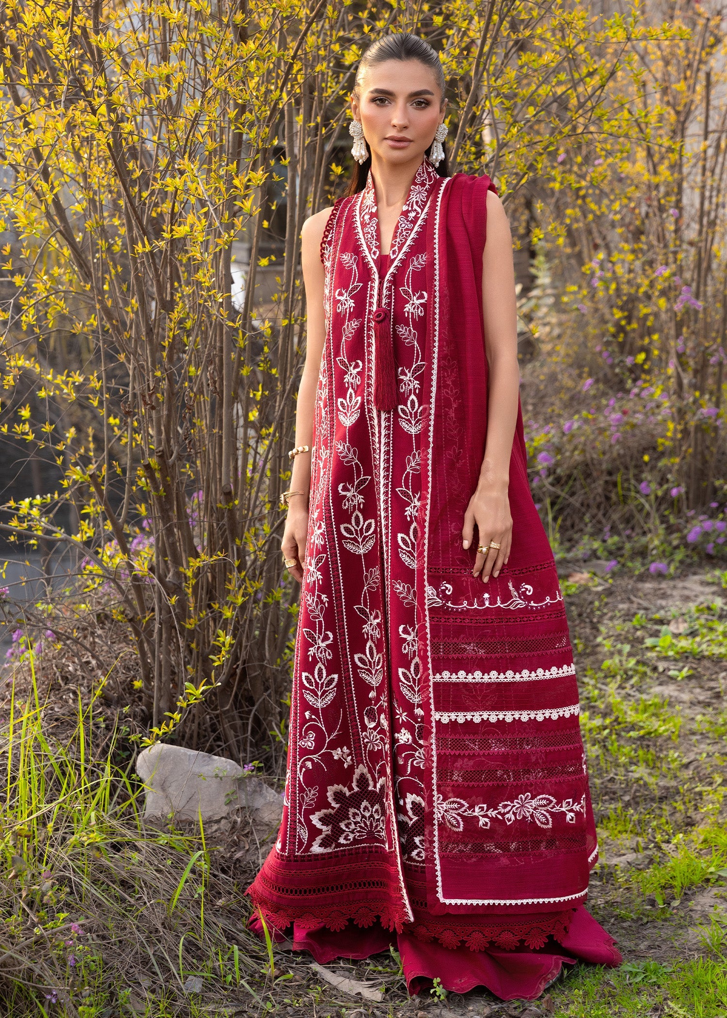 Crimson | Flow Lawn'26 | A HANDMADE TALE-D5A - Festive Dress - available at Maria Faisal in UK and USA.
