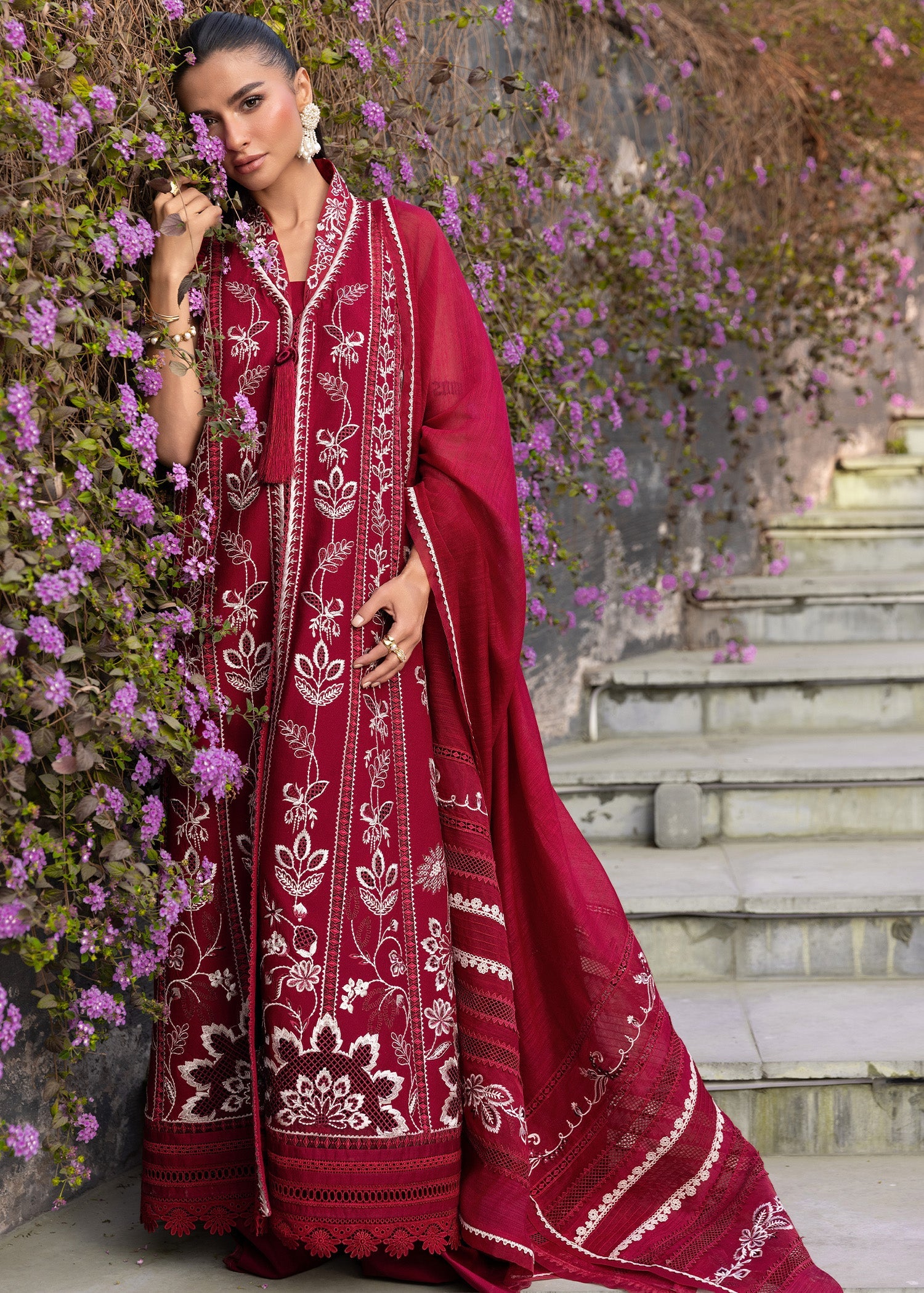 Crimson | Flow Lawn'26 | A HANDMADE TALE-D5A - Festive Dress - available at Maria Faisal in UK and USA.