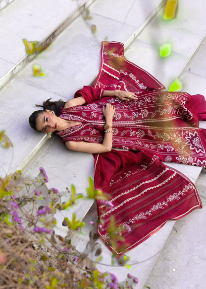 Crimson | Flow Lawn'26 | A HANDMADE TALE-D5A - Festive Dress - available at Maria Faisal in UK and USA.