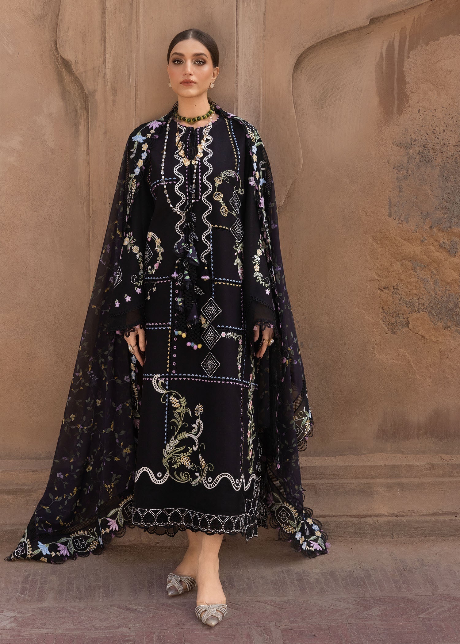 Crimson | Flow Lawn'26 | FLORAL SERENITY - D1A - Festive Dress - available at Maria Faisal in UK and USA.