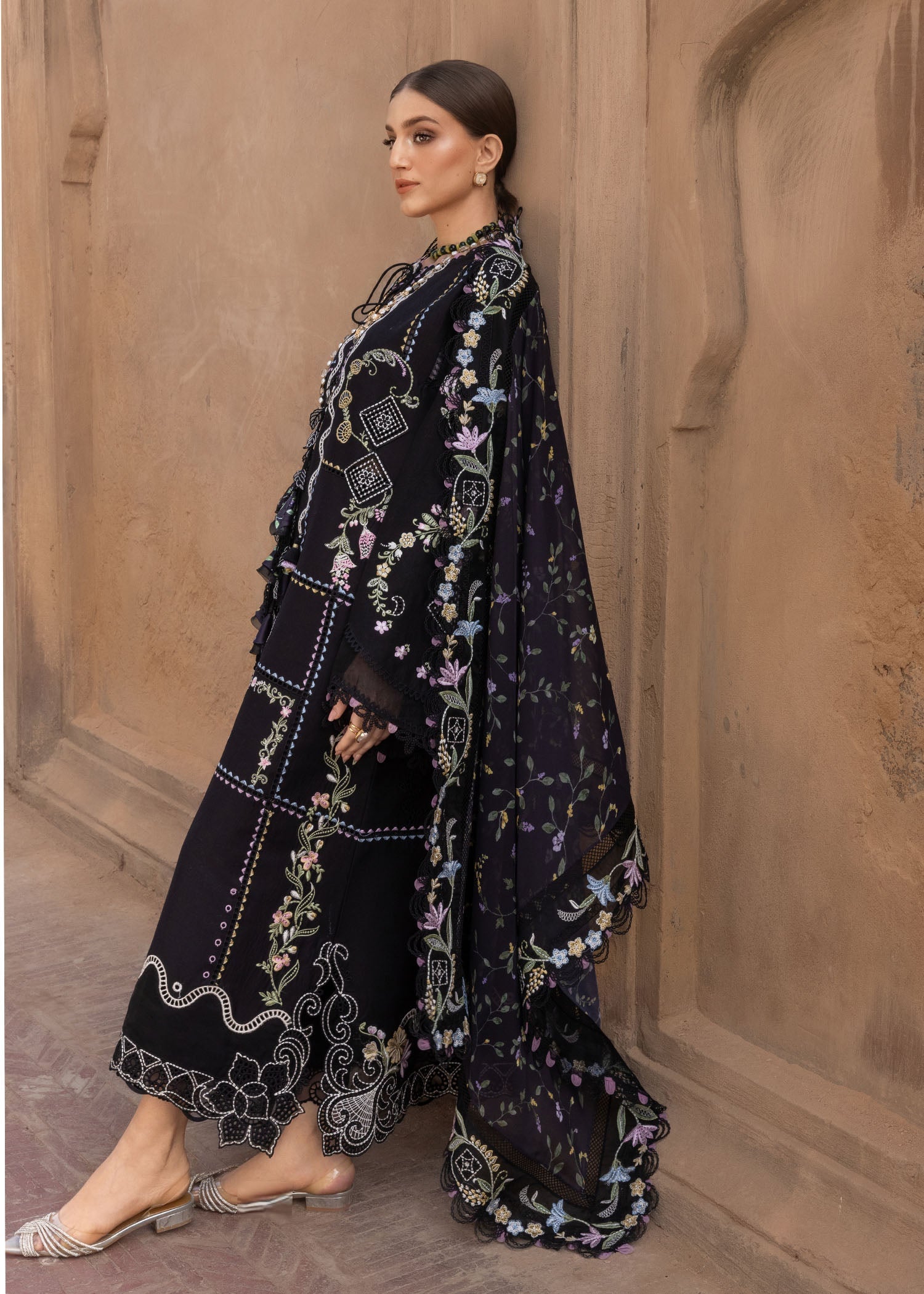 Crimson | Flow Lawn'26 | FLORAL SERENITY - D1A - Festive Dress - available at Maria Faisal in UK and USA.