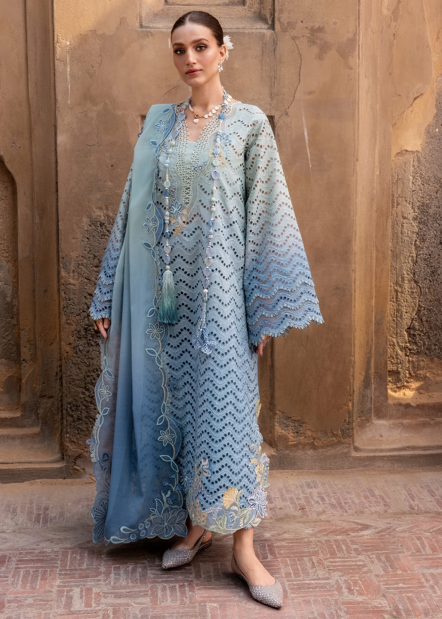Crimson | Flow Lawn'26 | OMBRE LOVE - D8A - Festive Dress - available at Maria Faisal in UK and USA.