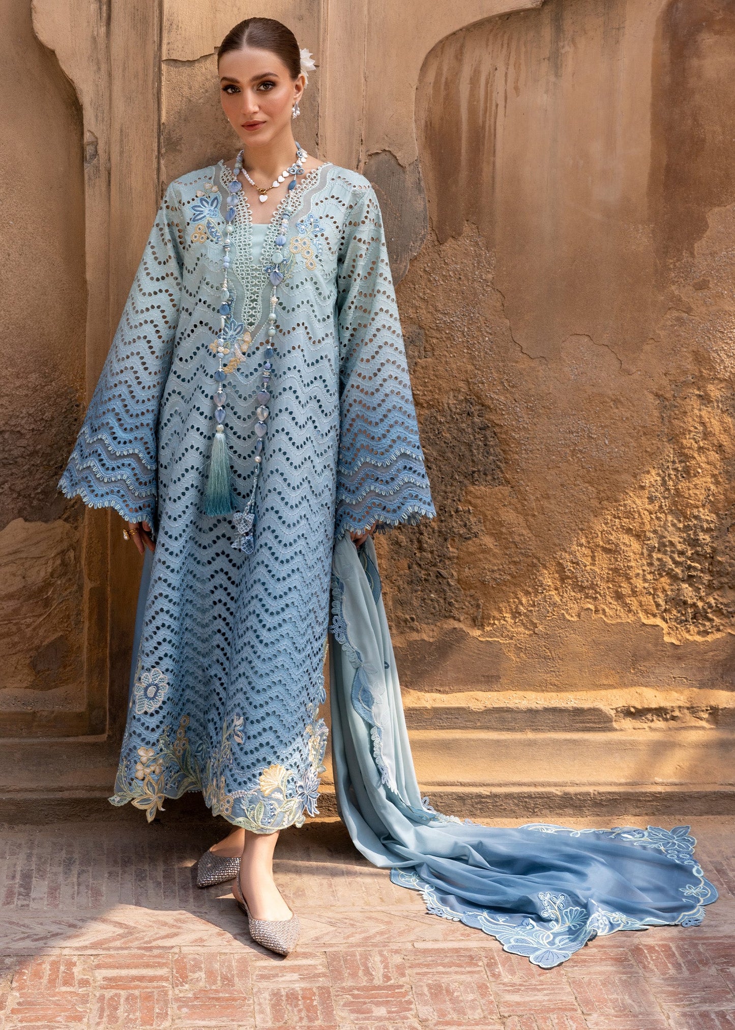 Crimson | Flow Lawn'26 | OMBRE LOVE - D8A - Festive Dress - available at Maria Faisal in UK and USA.