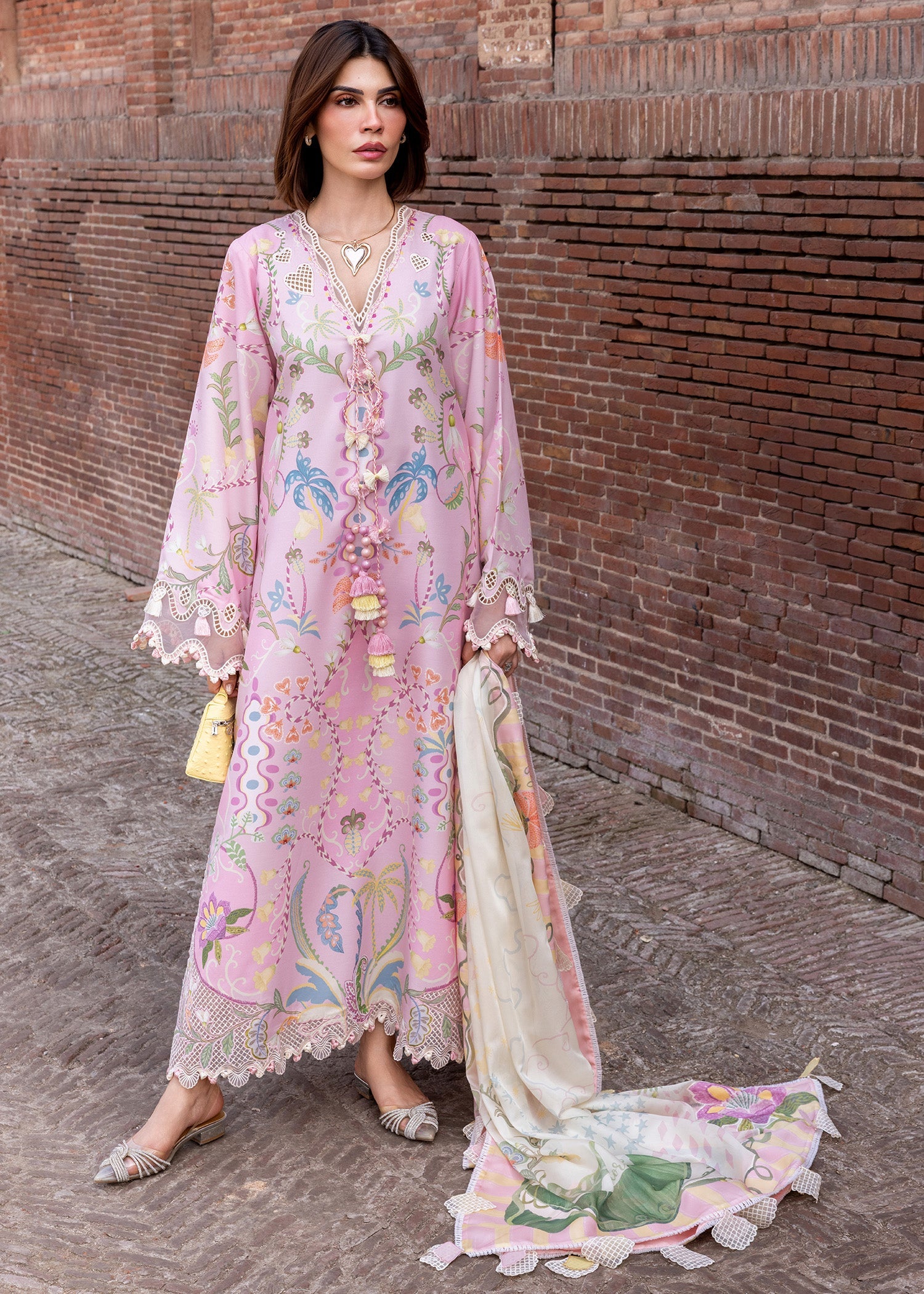 Crimson | Flow Lawn'26 | OUT OF MANY HEARTS - D6A - Festive Dress - available at Maria Faisal in UK and USA.