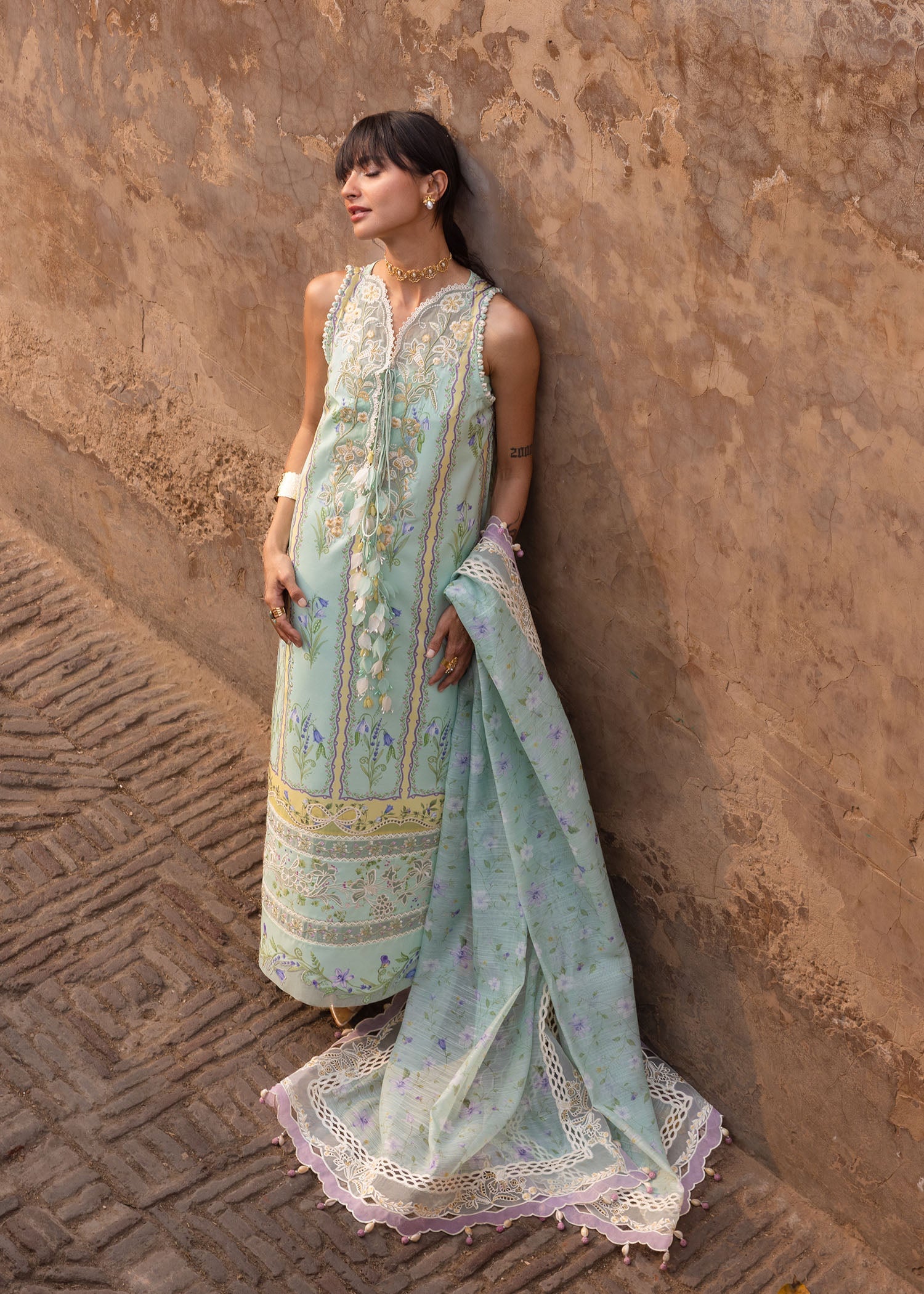 Crimson | Flow Lawn'26 | SUN-KISSED LETTER-D9B - Festive Dress - available at Maria Faisal in UK and USA.