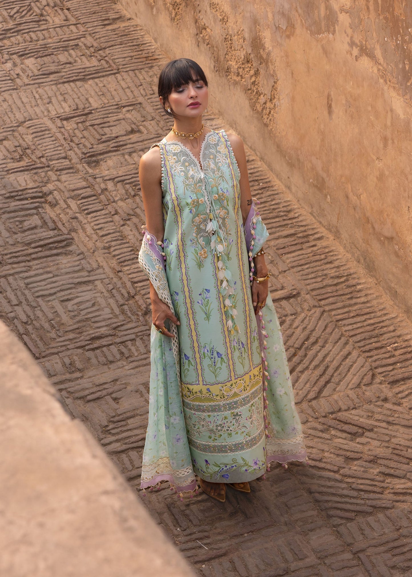 Crimson | Flow Lawn'26 | SUN-KISSED LETTER-D9B - Festive Dress - available at Maria Faisal in UK and USA.