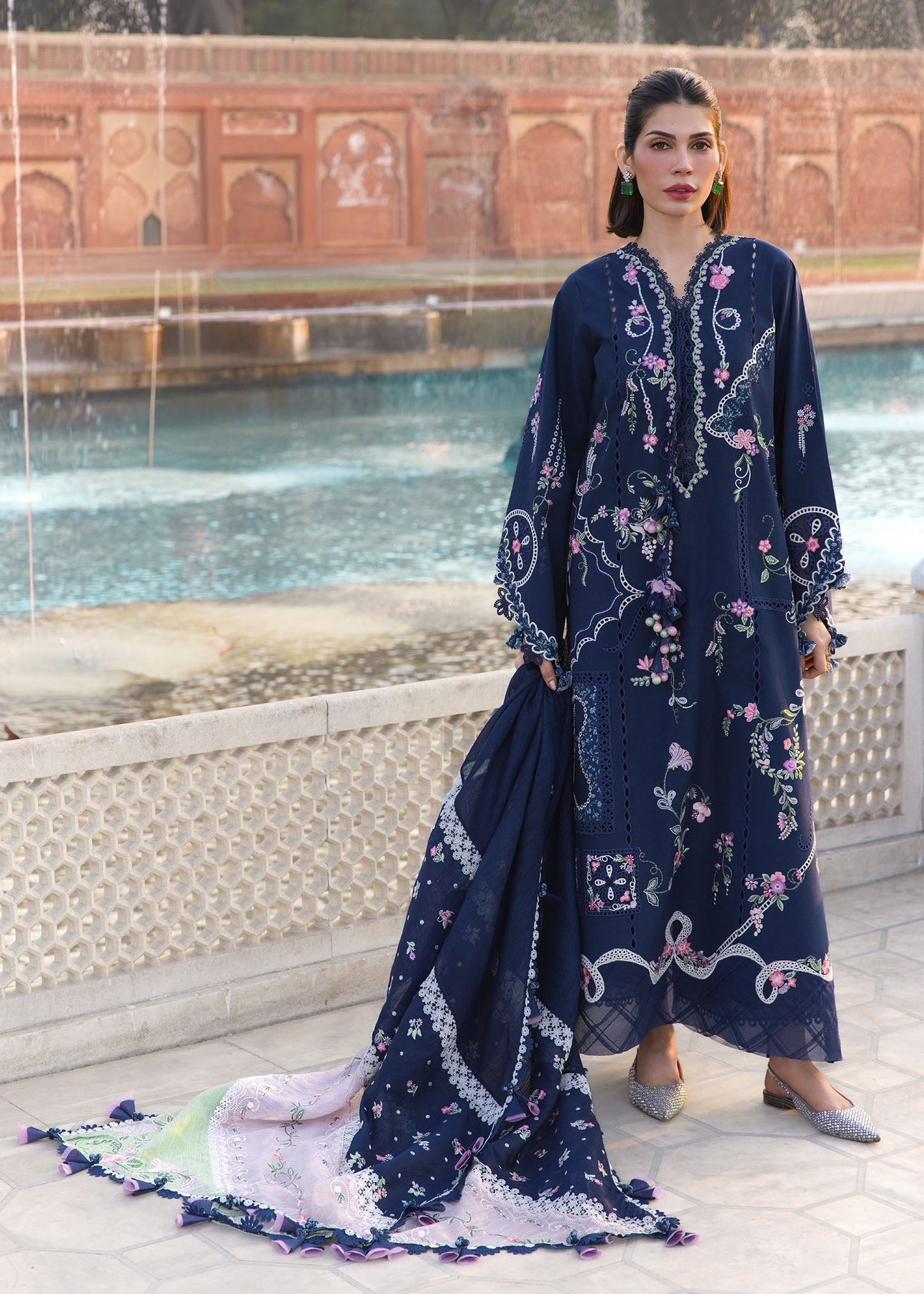 Crimson | Flow Lawn'26 | MANIFESTED MEADOWS - D7B - Festive Dress - available at Maria Faisal in UK and USA.