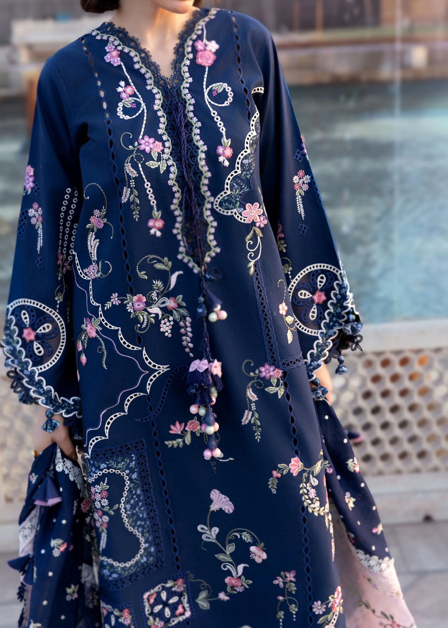 Crimson | Flow Lawn'26 | MANIFESTED MEADOWS - D7B - Festive Dress - available at Maria Faisal in UK and USA.