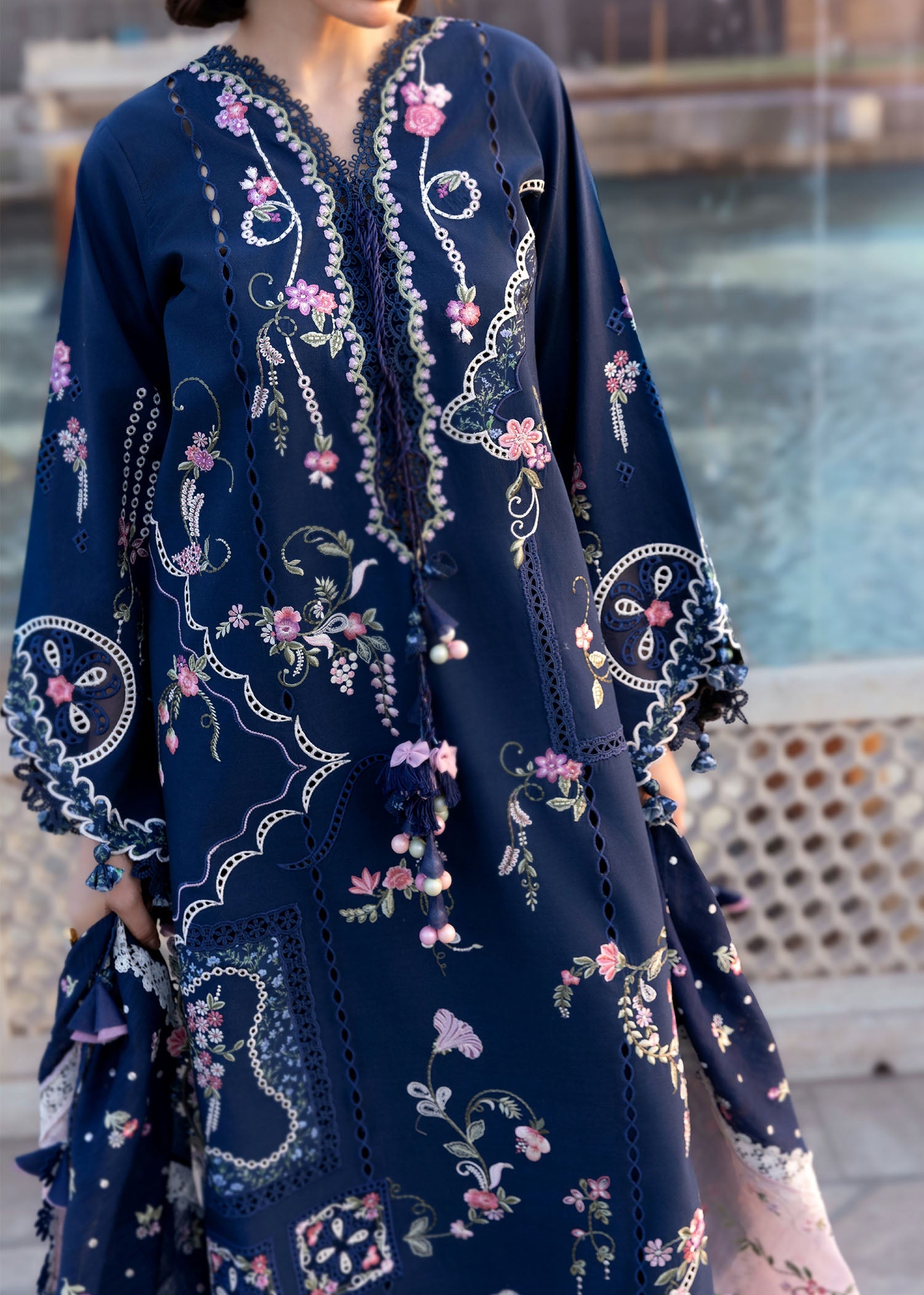 Crimson | Flow Lawn'26 | MANIFESTED MEADOWS - D7B - Festive Dress - available at Maria Faisal in UK and USA.