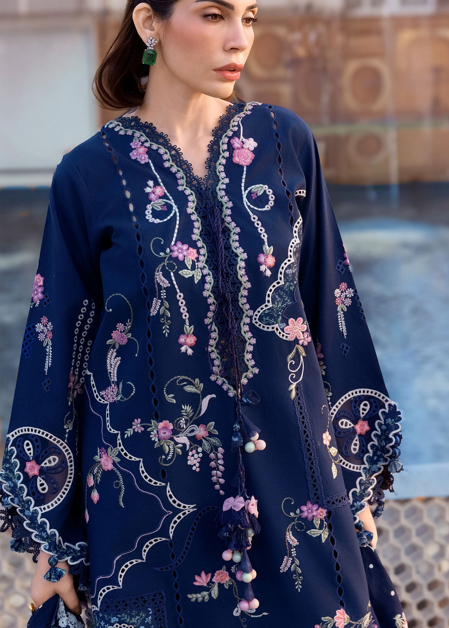 Crimson | Flow Lawn'26 | MANIFESTED MEADOWS - D7B - Festive Dress - available at Maria Faisal in UK and USA.