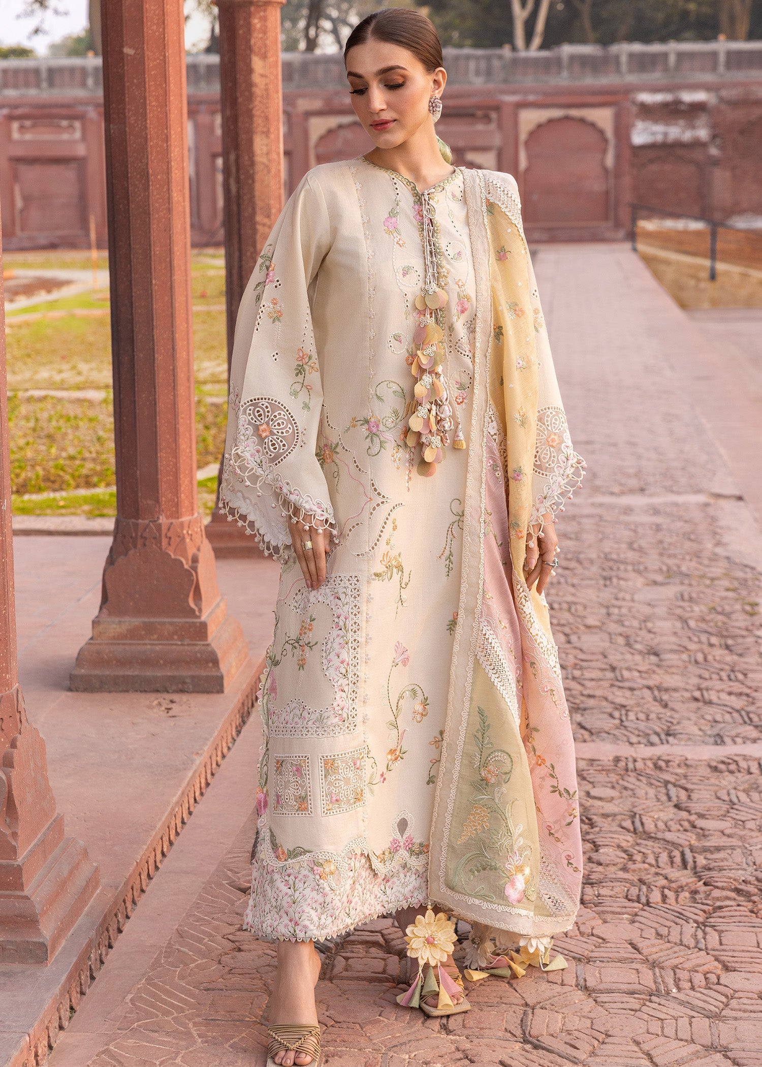 Crimson | Flow Lawn'26 | MANIFESTED MEADOWS - D7A - Festive Dress - available at Maria Faisal in UK and USA.