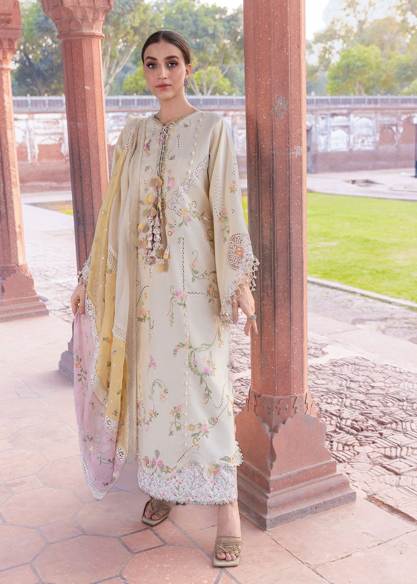Crimson | Flow Lawn'26 | MANIFESTED MEADOWS - D7A - Festive Dress - available at Maria Faisal in UK and USA.